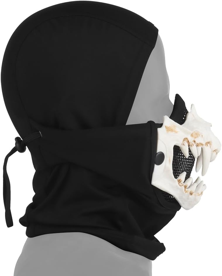Let Me Be White Bone Fang Airsoft Paintball Mask with Steel Mesh, Highly Breathable Balaclava Headgear, Portable Adjustable Tactical Mask (White) - Image 2